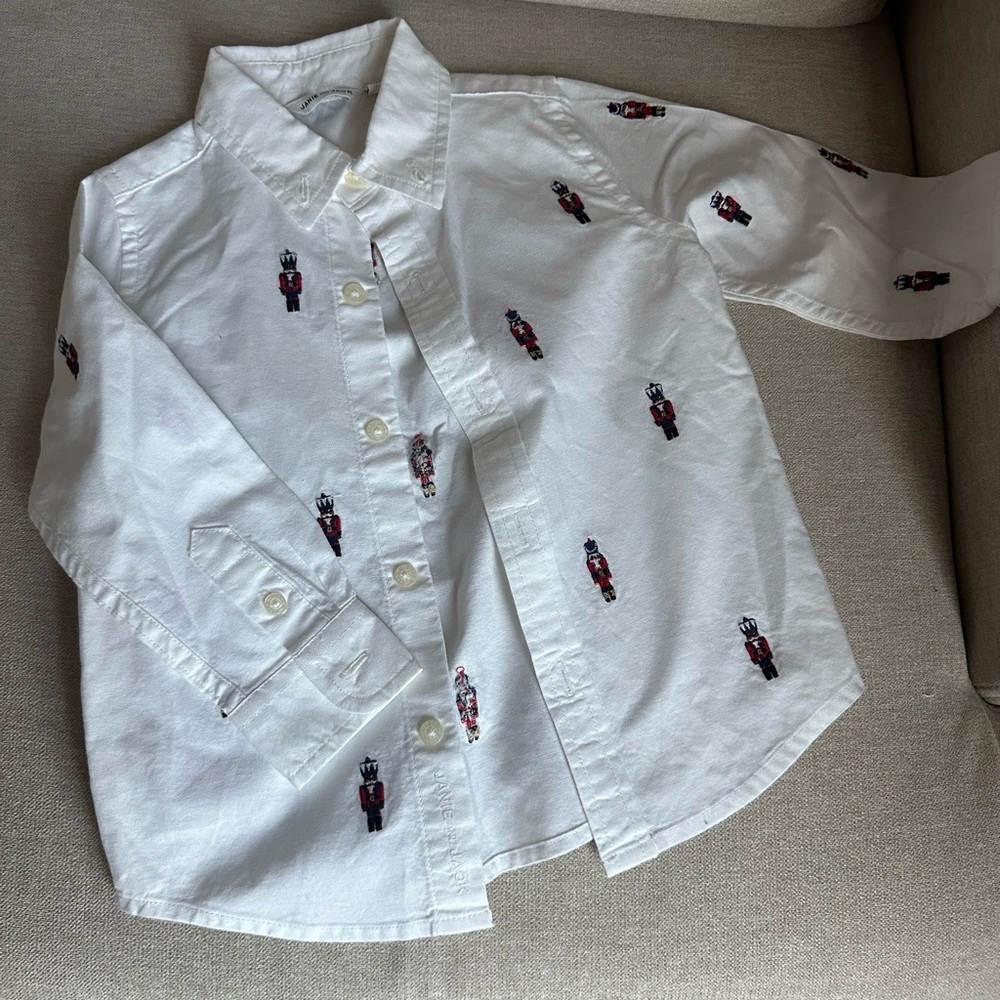 Janie and Jack White Shirt with Red Toy Soldier Print